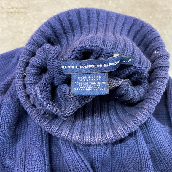 VTG Polo Ralph Lauren Cable Knit Turtleneck Sweater Blue Women’s Large - Picture 3 of 8